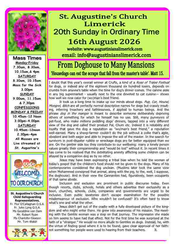 08 16 2026 Bulletin Augustinians Limerick cover