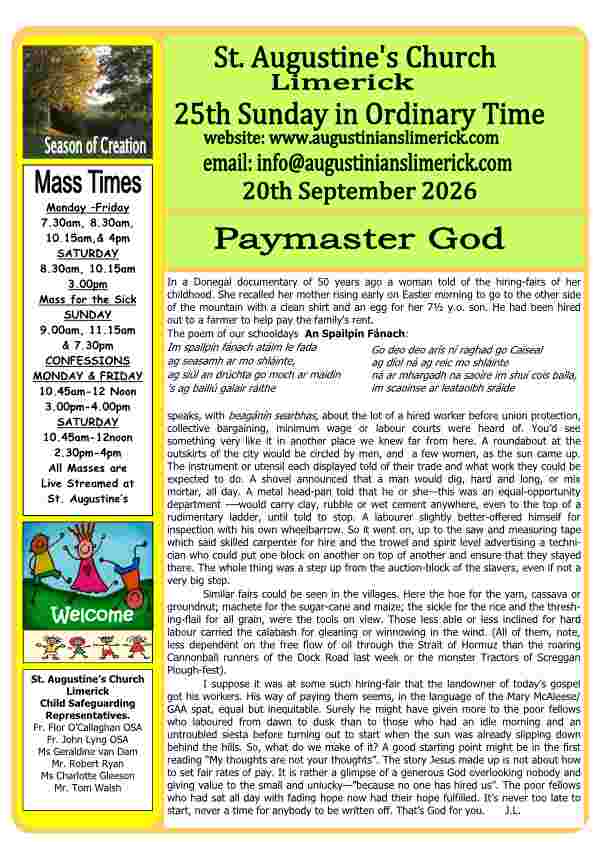 09 20 2026 Bulletin Augustinians Limerick cover