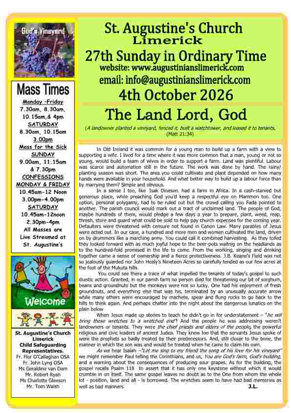 10 04 2026 Bulletin Augustinians Limerick Cover