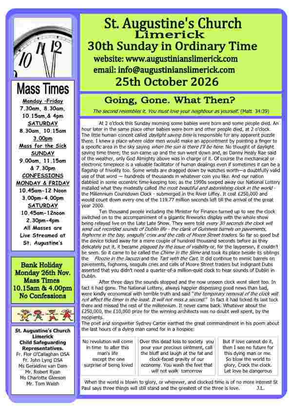 10 25 2026 Bulletin Augustinians Limerick Cover